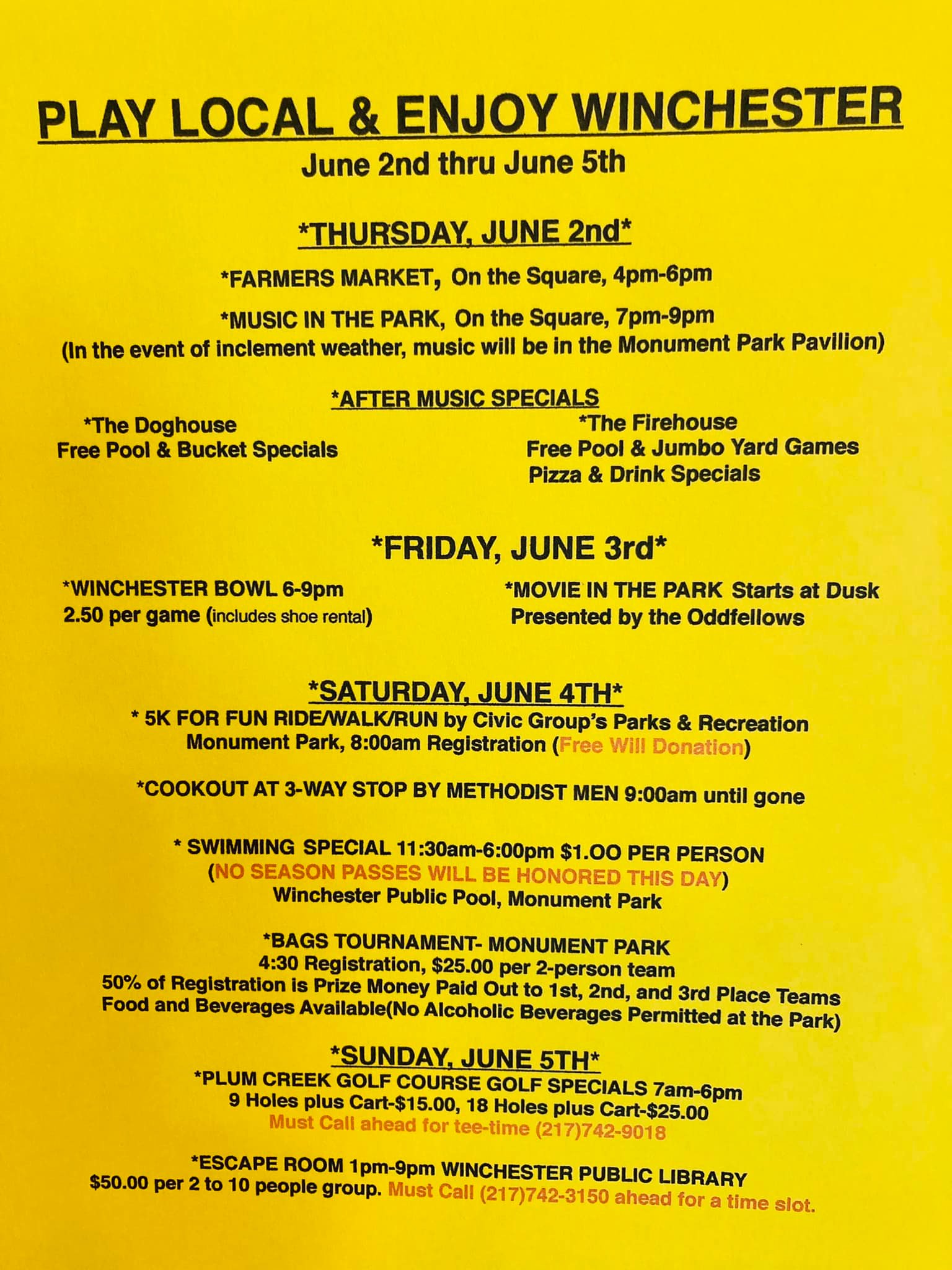 Play Local & Enjoy Winchester This Weekend, Kicks Off with 7th Season of Music in the Park - Vimarsana News