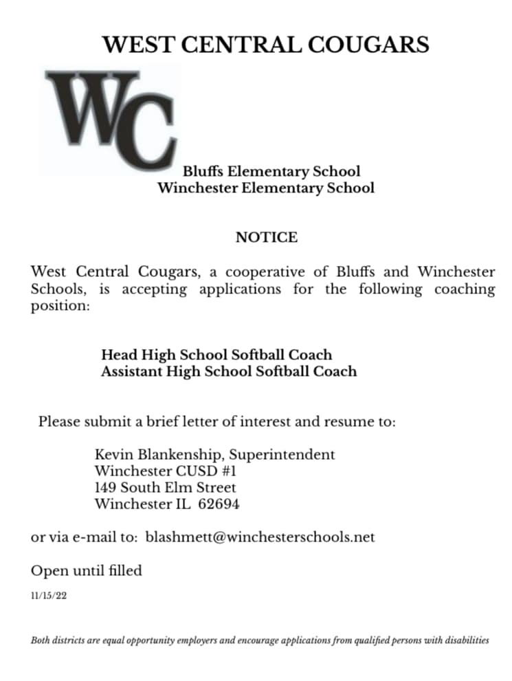 West Central Athletics Advertises For New Softball Head Coach, Assistant – WLDS