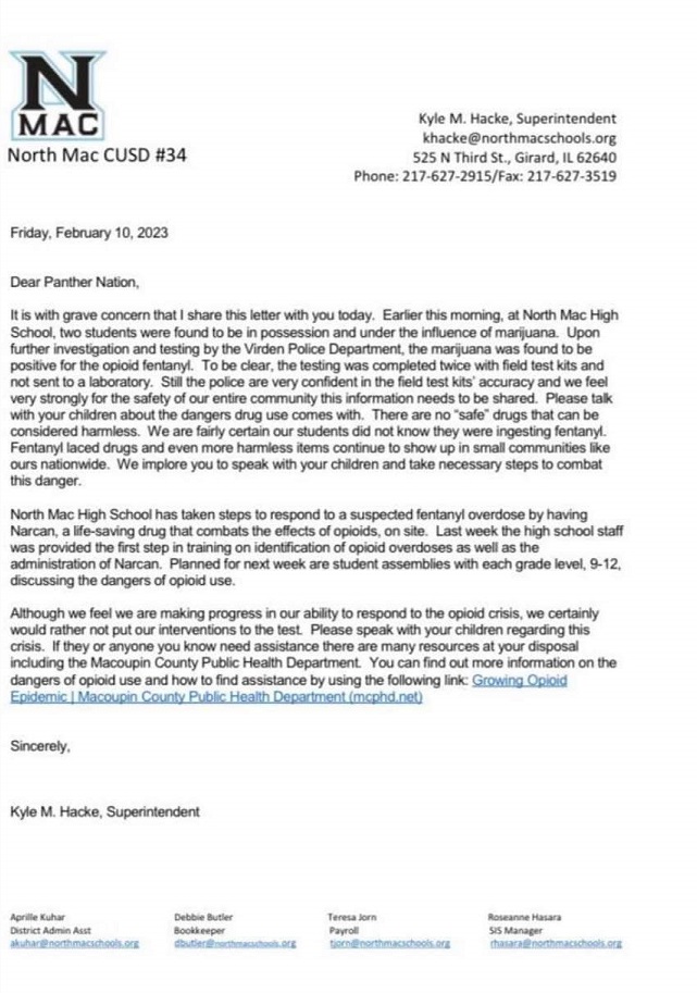 North Mac School District Warns of Opioid Problem After Friday Student Incident - Vimarsana News
