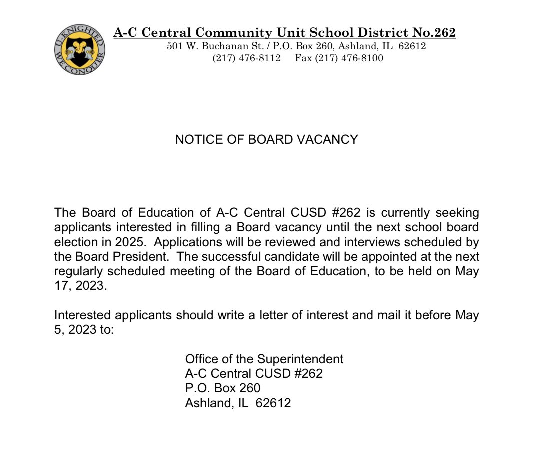 A/C Central School Board Looking to Fill Vacancy - Vimarsana News
