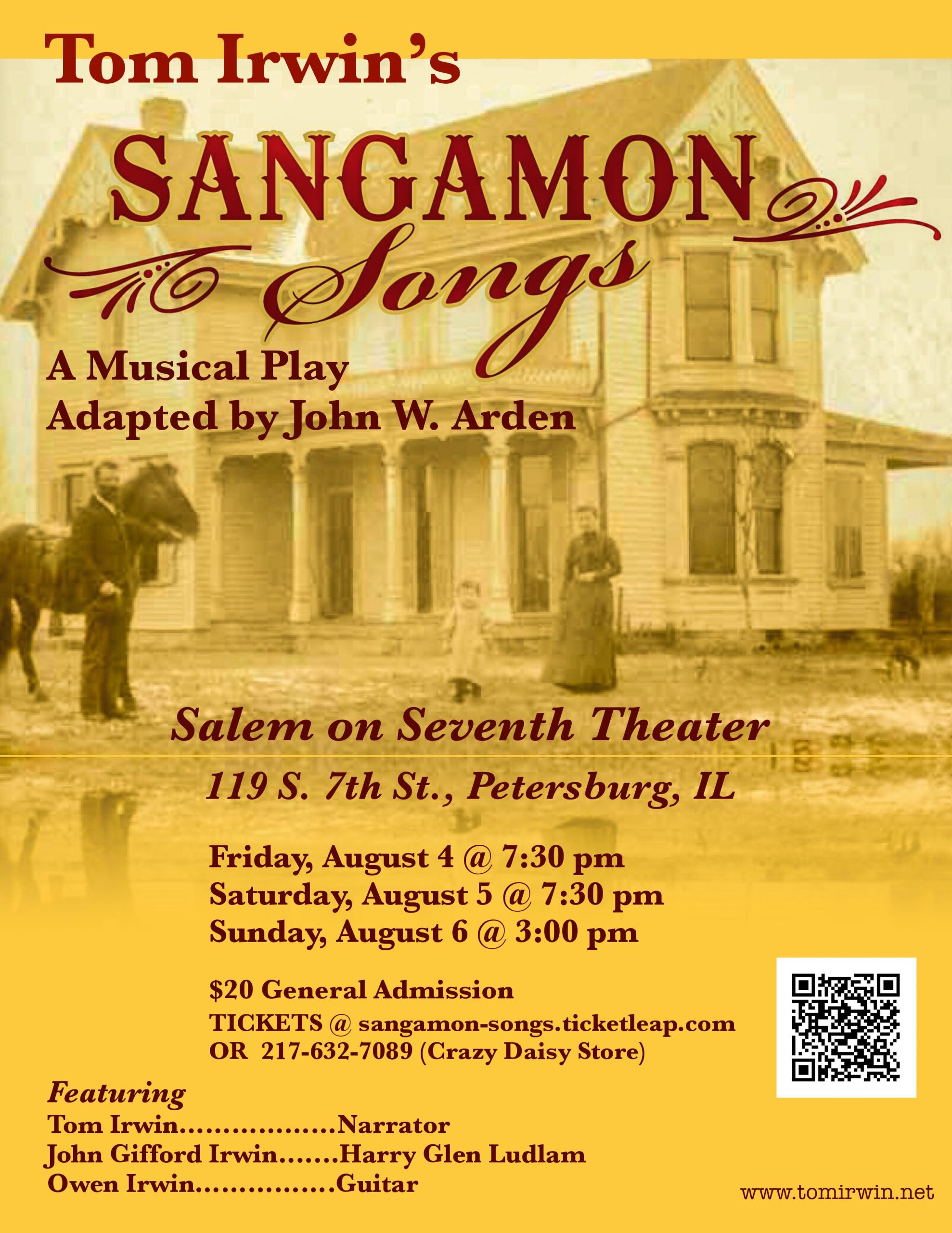 Irwin To Present Sangamon Songs State Play in Petersburg This Weekend - Vimarsana News